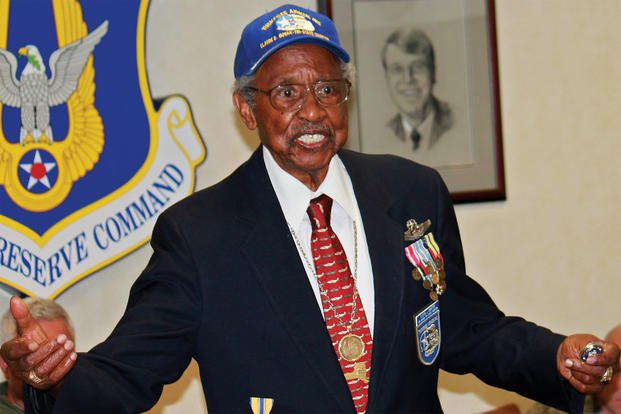 Lt. Col. Floyd J. Carter, Tuskegee Airman, visits the 732nd Airlift Squadron. (Photo by Tech. Sgt. Monica Dalberg)