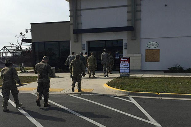 On re-opening day at the Tyndall Exchange, a steady stream of Soldiers, Airmen and relief workers visited the store. (Army & Air Force Exchange Service HQ/Chris Ward)