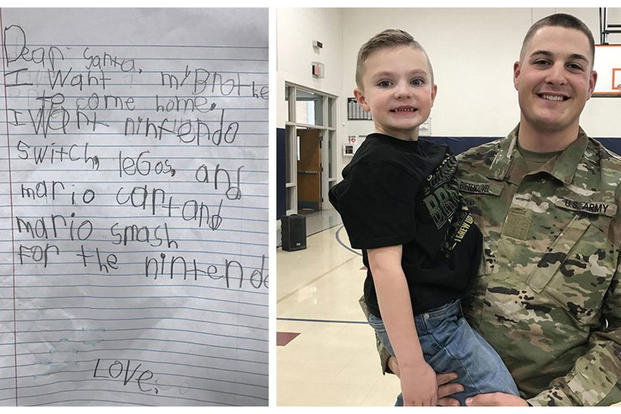 An Ohio kindergartener was granted his Christmas wish this year when his older brother who serves in the Army made a surprise return home just in time for the holidays, his school revealed. (Edgewood Schools)