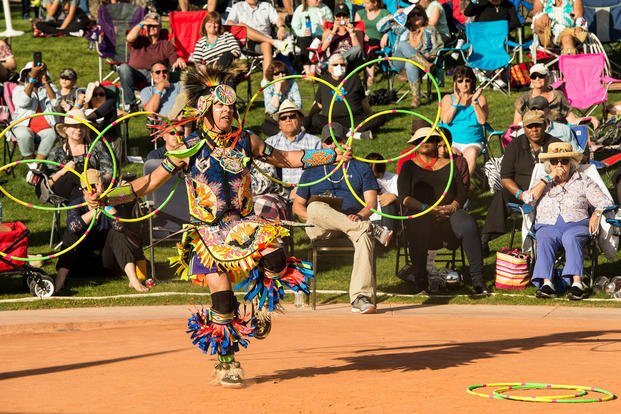 Army veteran Brian Hammill, a member of the Ho-Chunk Nation, competes in the Heard Museum World Championship Hoop Dance Contest in Phoenix, Feb. 10, 2018. (U.S. Navy photo by Petty Officer 2nd Class Anita C. Newman)