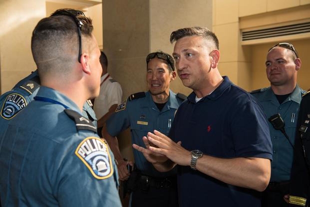 Former U.S. Army Staff Sgt. David G. Bellavia arrives at the Sheraton Pentagon City Hotel, Arlington, VA, June 23, 2019. (U.S. Army/Sgt. Kevin Roy)