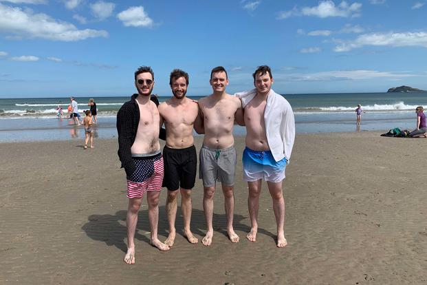 Left to Right: Eoghan Butler, Alex Thomson, HS3 Walter Butler and Declan Butler helped rescue a 6-year-old girl from drowning in the Irish Sea on July 21, 2019. Photo by Juliana Butler