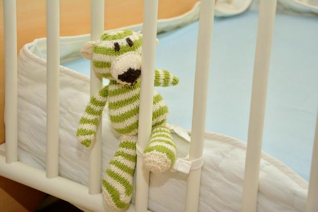 Stuffed tiger perched in a baby’s crib. (congerdesign/Pixabay)