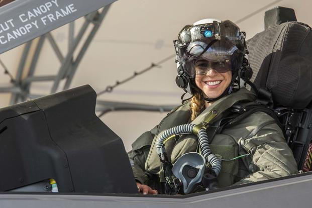Capt. Anneliese Satz conducts pre-flight checks prior to a training flight aboard Marine Corps Air Station Beaufort, South Carolina, on March 11, 2019. Satz graduated the F-35B Lighting II Pilot Training Program in June and will be assigned to Marine Fighter Attack Squadron 121 in Iwakuni, Japan. (U.S. Marine Corps photo by Sgt. Ashley Phillips)