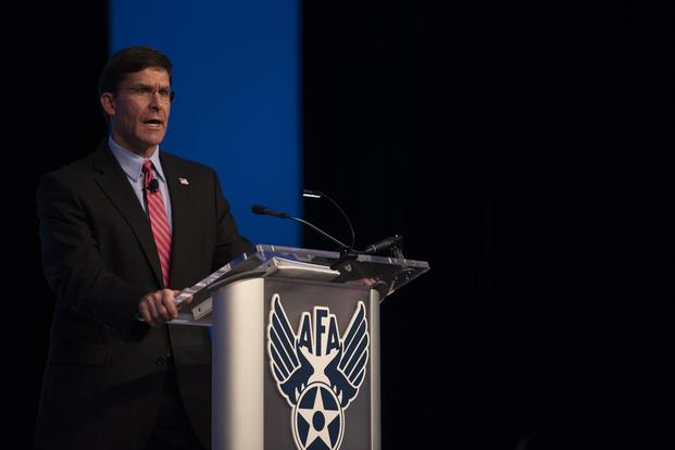 U.S. Secretary of Defense Dr. Mark T. Esper delivers remarks at the Air Force Association’s Air, Space and Cyber Conference, at National Harbor, Maryland, Sept. 18, 2019. (DoD/Lisa Ferdinando)