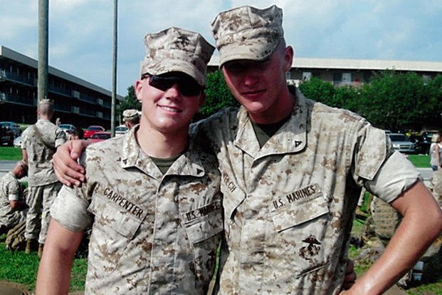 Lance Cpls. Kyle Carpenter and Griffin Welch before their deployment with 2nd Battalion, 9th Marines to Afghanistan, June 12, 2014. (Courtesy Photo)