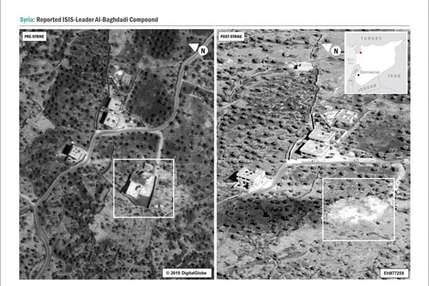 A before and after shot of the Al-Baghdadi compound.