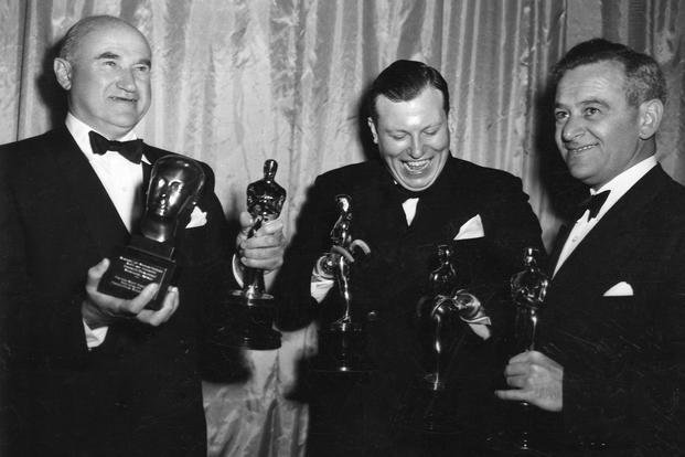Samuel Goldwyn Harold Russell and William Wyler at the 1947 Oscars