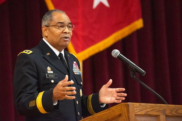 Lt. Gen. Aundre Piggee speaks during a ceremony in honor of Dr. Martin Luther King Jr. at Joint Base Myer-Henderson Hall, Va., Jan. 17, 2019. (U.S. Army/Sean Kimmons)