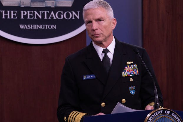 Admiral Craig S. Faller, Commander, U.S. Southern Command, briefs members of the news media