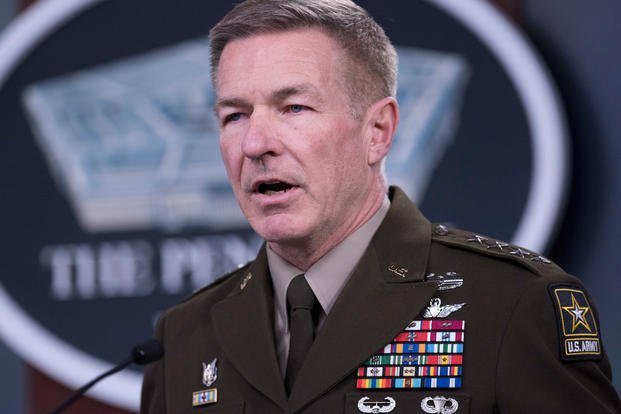 Chief of Staff of the Army Gen. James C. McConville speaks at the Pentagon.
