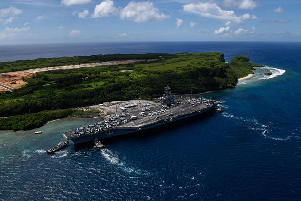 USS Theodore Roosevelt (CVN 71) departs Naval Base Guam