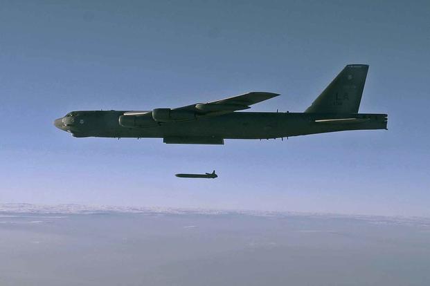 An unarmed AGM-86B air-launched cruise missile is released from a B-52H Stratofortress on Sept. 22, 2014