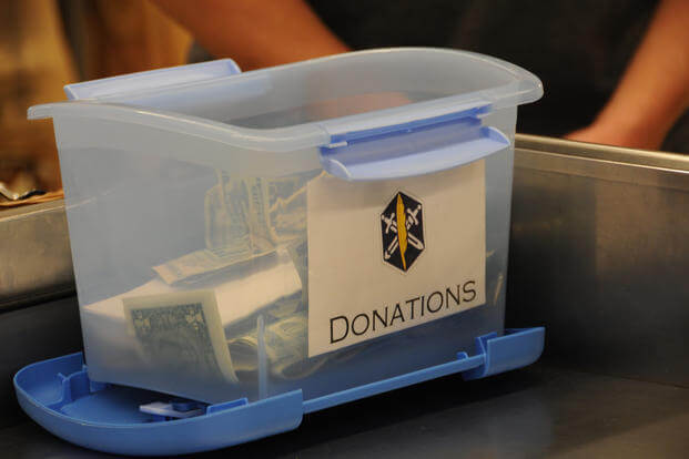 box of donations is displayed at Fort Hood