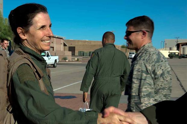 U.S. Rep. Martha McSally returns from an exercise at Davis-Monthan Air Force Base.