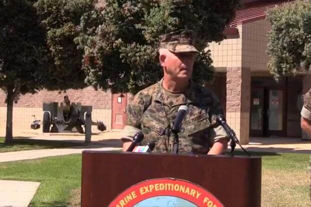 Lt. Gen. Joseph Osterman, commander of I Marine Expeditionary Force, speaks at a press conference at Camp Pendleton, California, July 31, 2020, regarding the amphibious assault vehicle mishap. (Screengrab/DVIDS webcast)