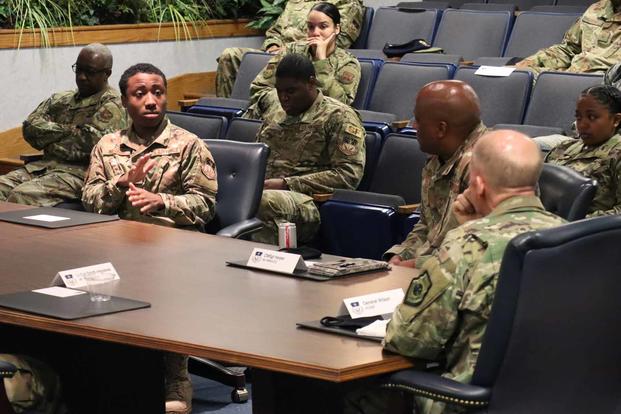 Airmen share their experiences with racial inequality during a diversity discussion with Vice Chief of Staff of the Air Force Gen. Stephen W. Wilson.