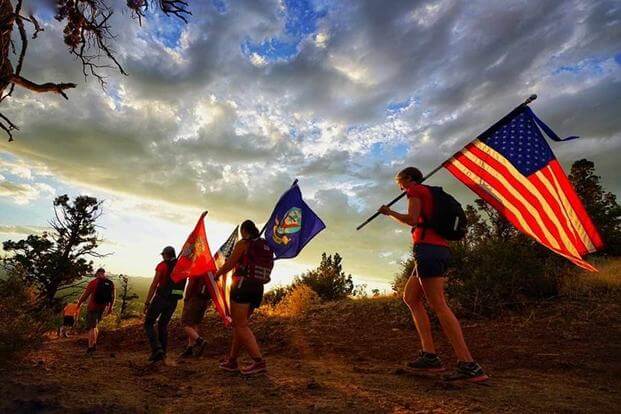 A group of veterans participate in a sunset hike in Bend, Oregon.