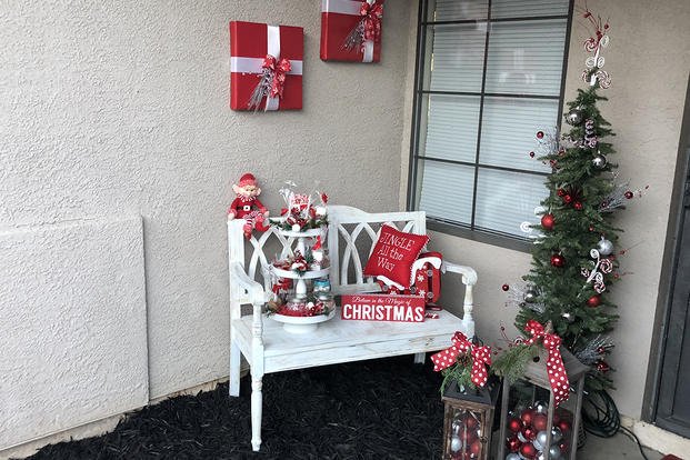 front porch decorated for Christmas