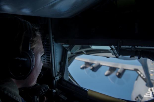 An Air Force boom operator refuels an MC-130J Commando II over the Black Sea, July 22, 2020.