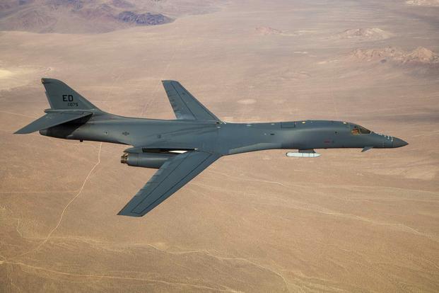 A B-1 Lancer demonstrates its external weapons carriage capabilities