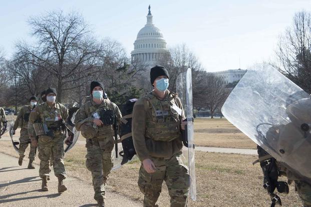 Indiana National Guard troops provide security near the U.S. Capitol.