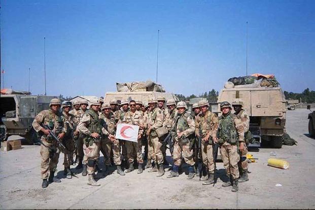 The medical platoon at Tallil Air Base, Iraq, March 1991.