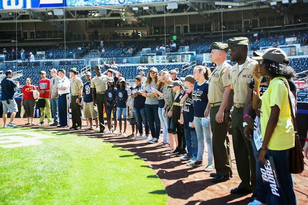 The San Diego Padres recognize service members along with their families.