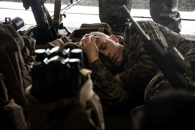 A U.S. Marine takes a nap.