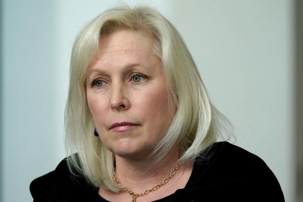 Sen. Kirsten Gillibrand, D-N.Y., speaks during a news conference in New York.