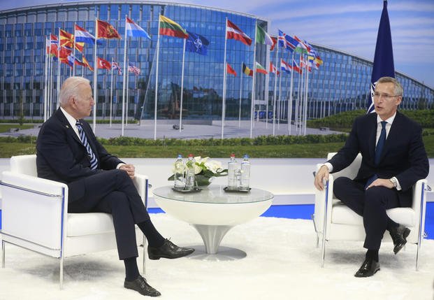 President Joe Biden meets with NATO Secretary General Jens Stoltenberg.