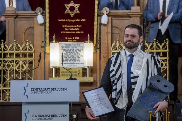 Zsolt Balla, State Rabbi of Saxony, stands in the synagogue in Leipzig