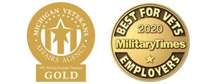 Michigan VA Veteran-Friendly Employer Gold award 2021 and Military Times Best for Vets Employer 2020