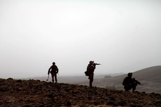 U.S. Marines conduct a security patrol in Sangin, Afghanistan.