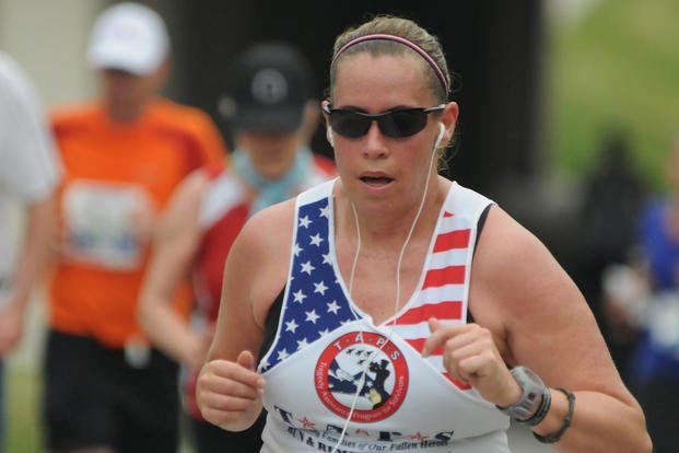 Widow of service member runs marathon in North Dakota.
