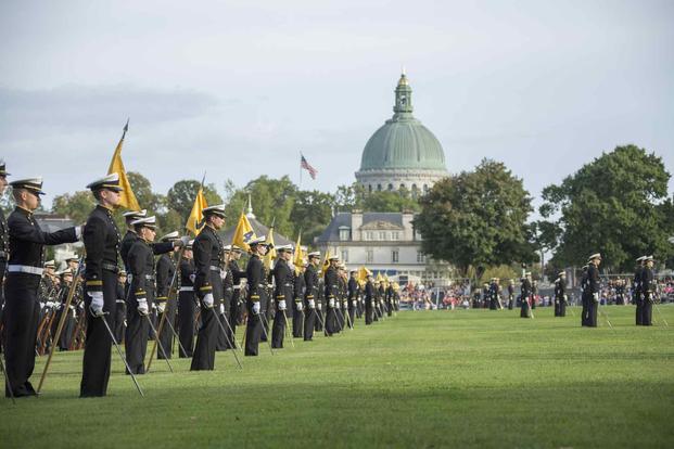 Midshipmen with the U.S. Naval Academy during Formal Dress Parade