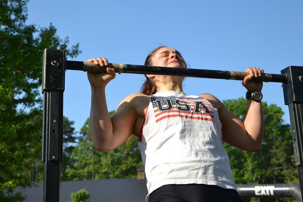 Pull-ups are performed during Fitness Challenge.