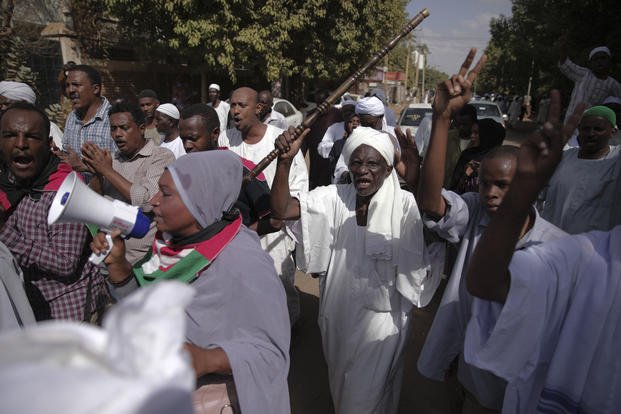 People protest in Khartoum, Sudan.