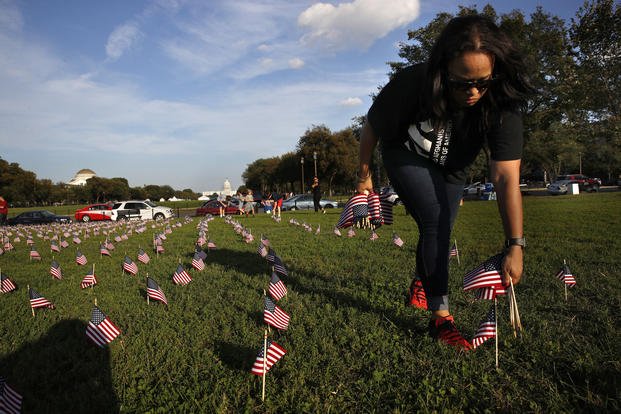 5,000 U.S. flags representing suicides of active and veteran members of the military 