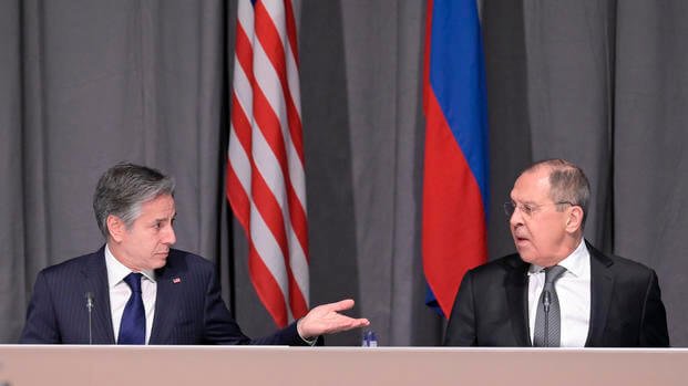 U.S. Secretary of State Antony Blinken, left, and Russian Foreign Minister Sergey Lavrov