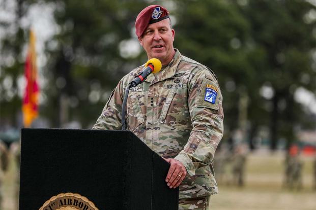 Lt. Gen. Michael “Erik” Kurilla gives a speech
