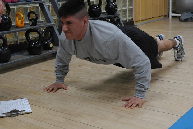 A soldier takes an Army physical fitness test on Camp Casey, South Korea.