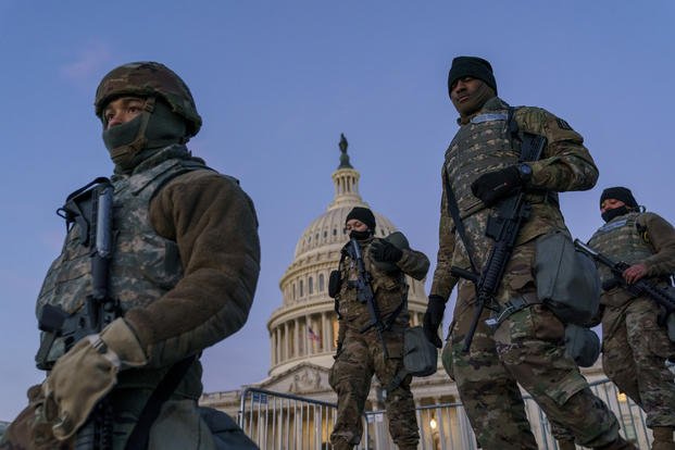 National Guard troops reinforce the security zone on Capitol Hill.