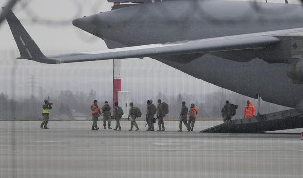 U.S. Army troops of the 82nd Airborne Division at the Rzeszow-Jasionka airport in Poland