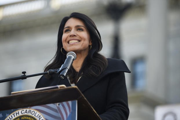 Then Democratic presidential contender Tulsi Gabbard at a rally.