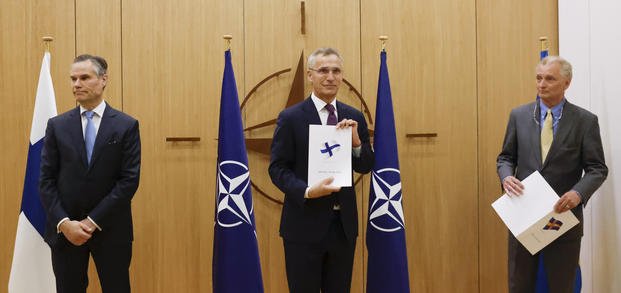 ceremony to mark Sweden's and Finland's application for membership in Brussels, Belgium NATO