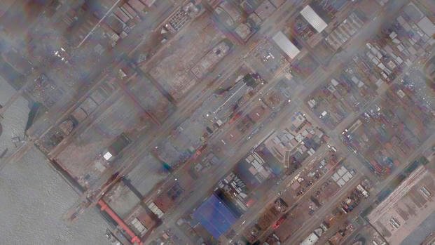 construction of China's Type 003 aircraft carrier at the Jiangnan Shipyard northeast of Shanghai
