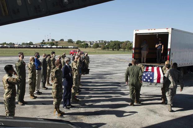 Remains recovered by Ploie?ti Unknowns Project transferred at Offutt Air Force Base.