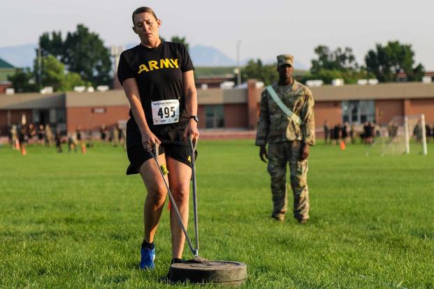 Sprint-drag-carry event of the Army Combat Fitness Test.