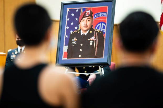 A memorial ceremony for an Army soldier. 